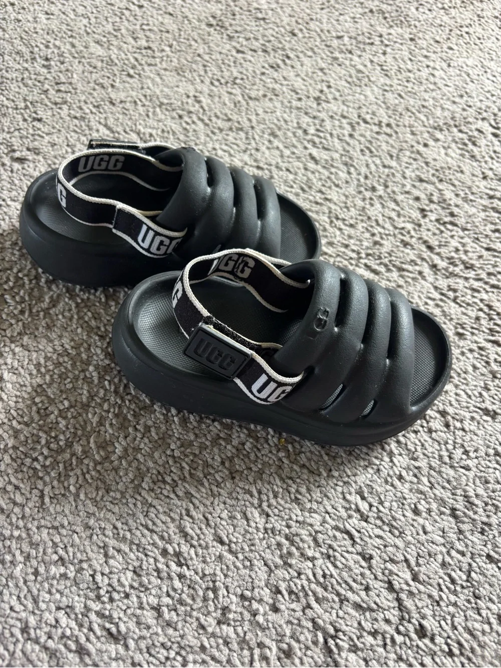 UGG Kids Black Puffer Slide Sandals with Heel Strap